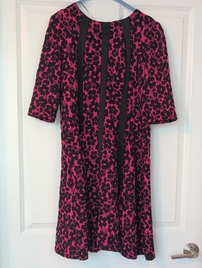 Gabby Skye Hot Pink and Black Floral Midi Dress